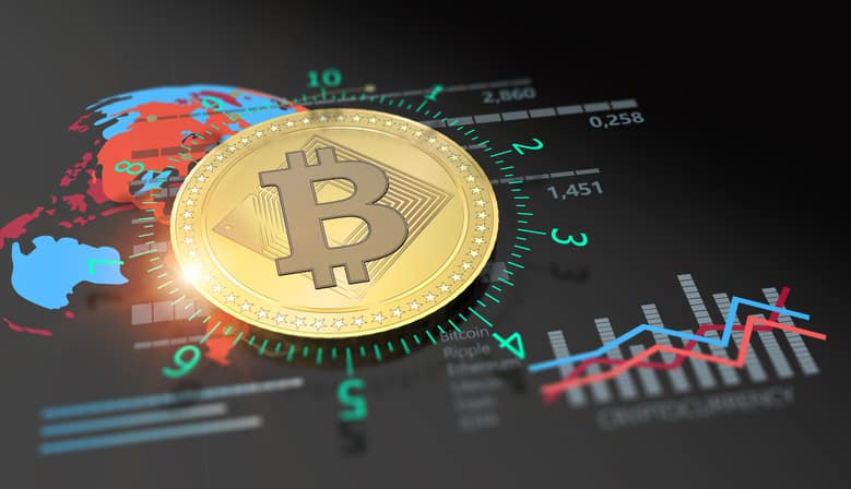 Virtual Bitcoin cryptocurrency financial market graph